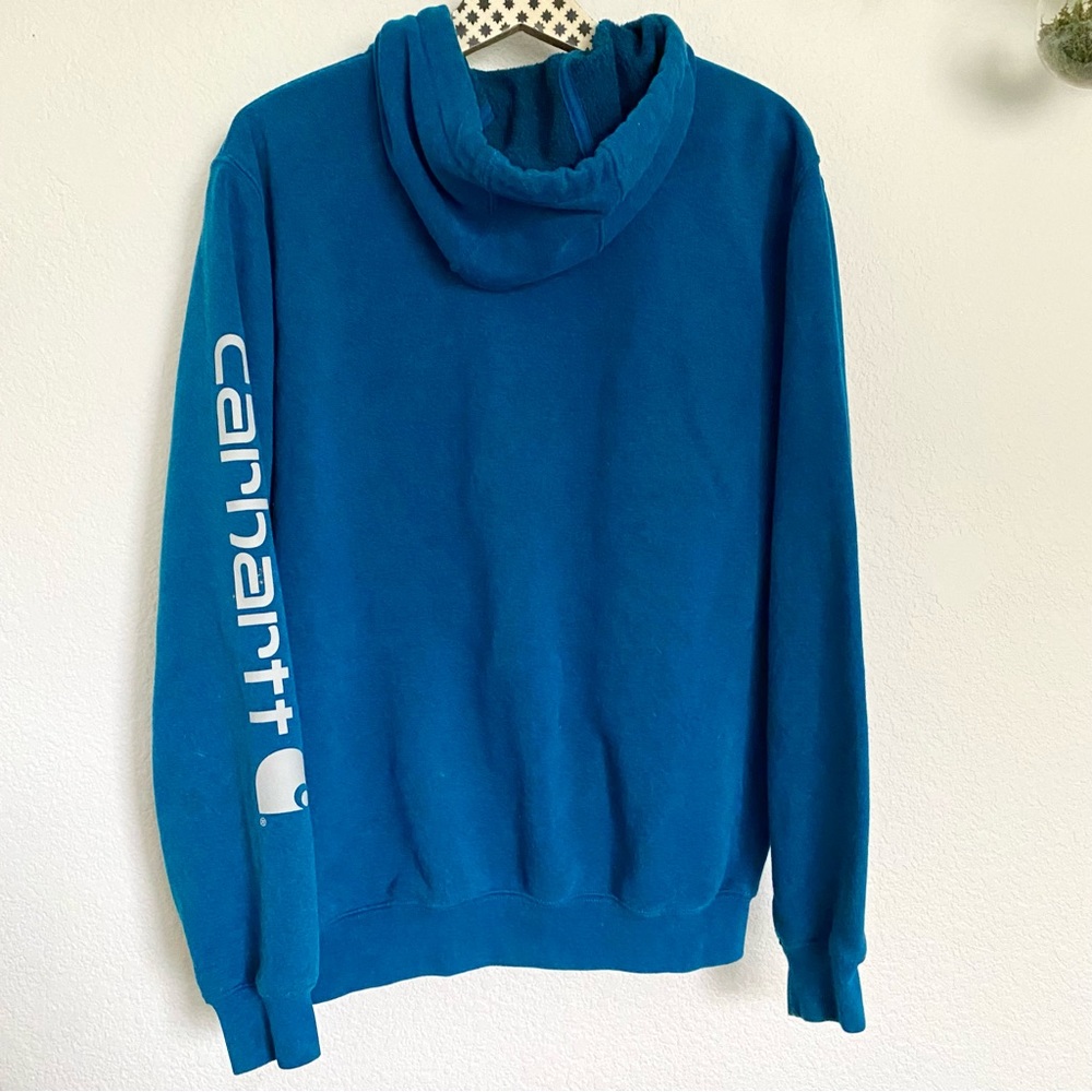 Carhartt Men’s or Unisex Small Blue Logo Oversized Loose Fit Hooded Sweatshirt - Picture 7 of 10